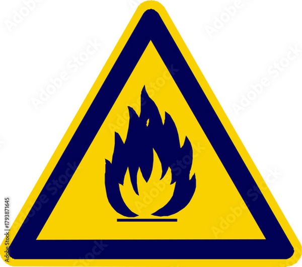 Fototapeta Fire warning sign. Flammable Warning Sign. Caution flammable hazard triangle sign. Warning symbol for flammable materials fire flame. 