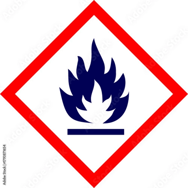 Fototapeta Fire danger sign. Flammable Hazard Symbol. Flammable Warning Sign for Labelling of Chemicals. Flammable Materials Warning Sign. pictogram, sign, label, alert, chemical, industry. 
