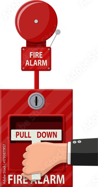 Fototapeta Manual fire alarm pull station. Fire alarm pull station on white background. Red manual call point for fire alarm vector. Red manual call point isolated on white background. 