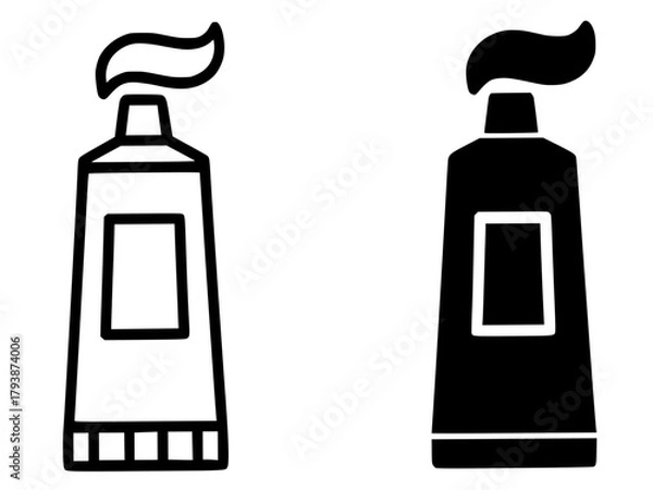 Fototapeta Minimalist icon, toothpaste vector, black and white, outline and silhouette
