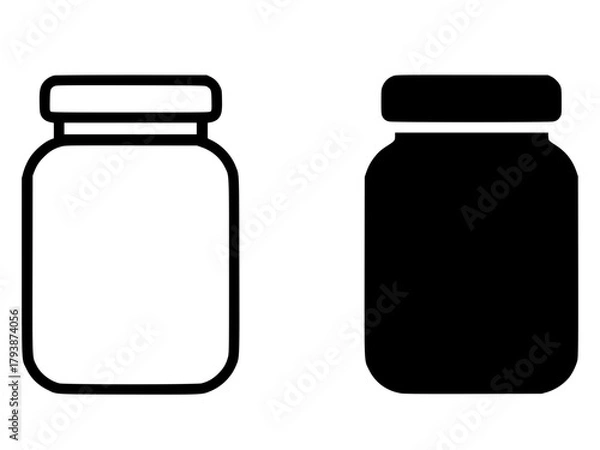 Obraz Minimalist icon, glass jar vector, black and white, outline and silhouette