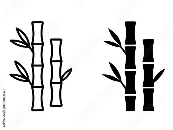 Obraz Minimalist icon, bamboo vector, black and white, outline and silhouette
