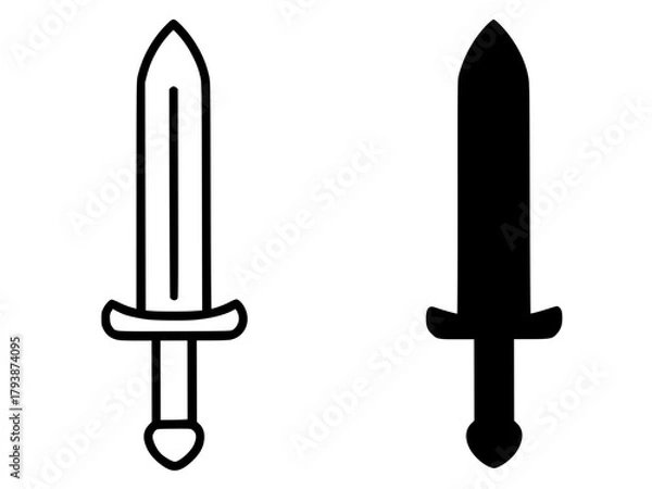 Fototapeta Minimalist icon, sword vector, black and white, outline and silhouette