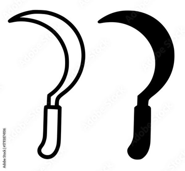 Obraz Minimalist icon, sickle vector, black and white, outline and silhouette