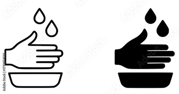 Obraz Minimalist icon, handwashing vector, black and white, outline and silhouette