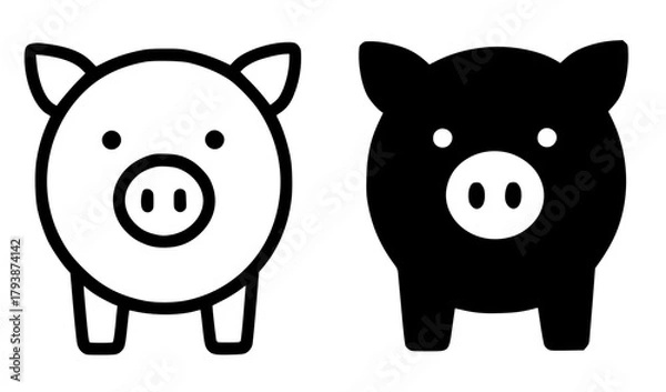 Fototapeta Minimalist icon, pig vector, black and white, outline and silhouette