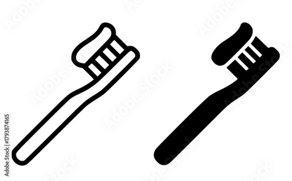 Fototapeta Minimalist icon, toothbrush vector, black and white, outline and silhouette