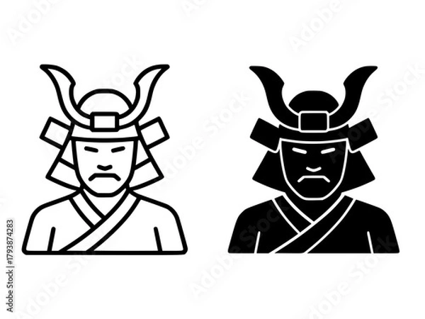Obraz Minimalist icon, samurai vector, black and white, outline and silhouette