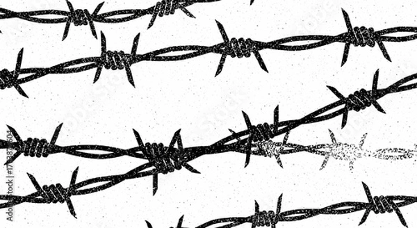 Obraz Abstract barbed wire fence illustration with grunge texture and stark contrast