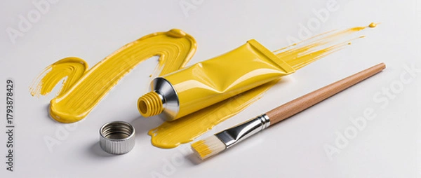 Obraz yellow paint brush and paint