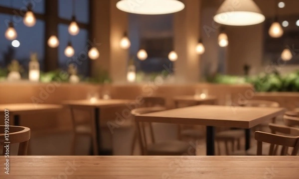 Obraz Stylish restaurant interior with warm lighting ready for your product placement or promotional content in a sophisticated setting, perfect for dining ads
