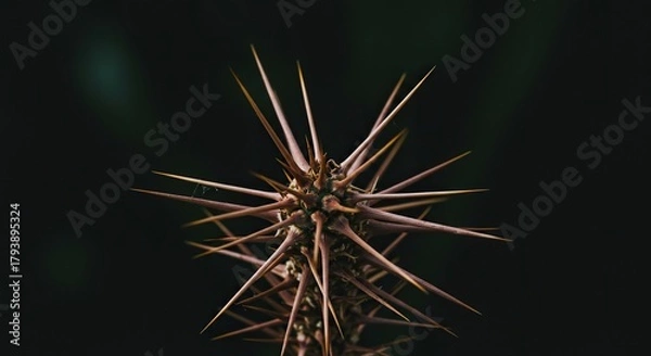 Fototapeta Close-up of a plant showcasing sharp, protective spines in a natural, organic environment. Emphasizes defense, texture, and resilience ,unique ,detail ,organic
