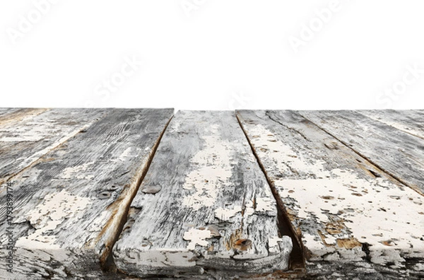 Obraz Weathered wooden planks display a rustic surface with peeling paint.