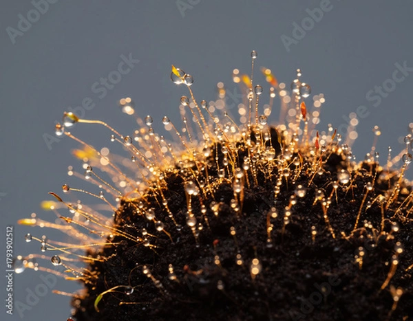 Obraz Close-up of moss with water droplets glistening in the sunlight, creating a sparkling effect.