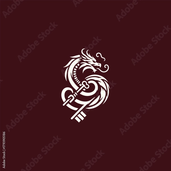 Fototapeta Dragon key logo design template vector illustration