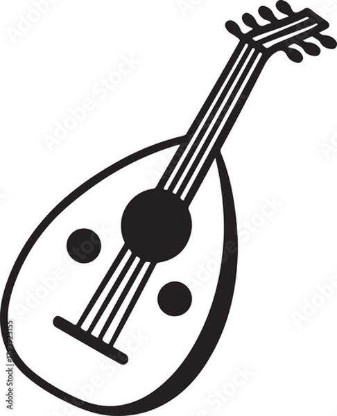 Obraz Stylized black and white icon of an oud, a traditional middle eastern stringed musical instrument, isolated on a clean white background for design isolated on white background, Vector, illustration