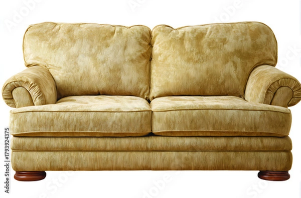 Fototapeta A comfortable beige sofa with plush cushions and rounded arms.