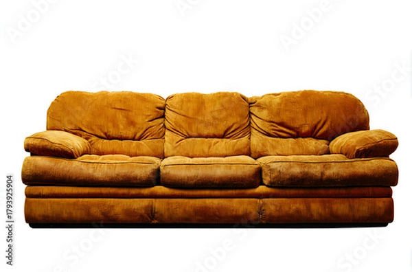 Fototapeta Plush, overstuffed sofa with warm brown upholstery is shown front on.