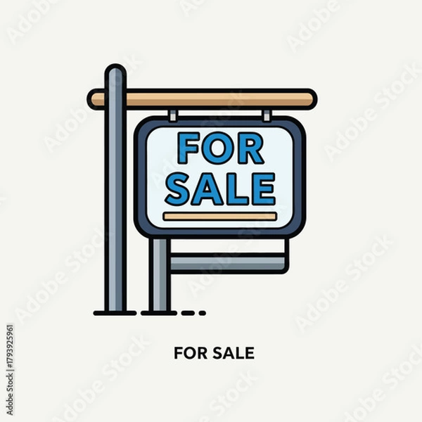 Fototapeta Vector illustration of for sale sign on a post, real estate property advertisement