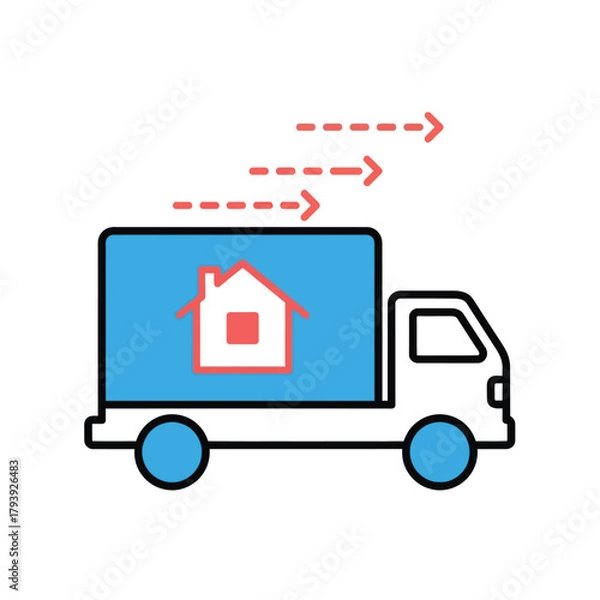 Fototapeta Vector illustration of illustration of a moving truck with a house icon on its side