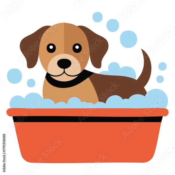 Obraz Dog bathing in tub animal cartoon isolated vector illustration on white background