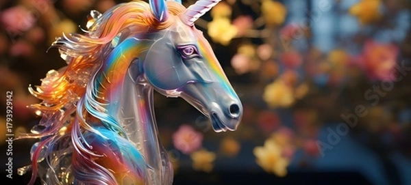 Fototapeta A unicorn , a small creature made of glass that is sitting in the palm of your hand