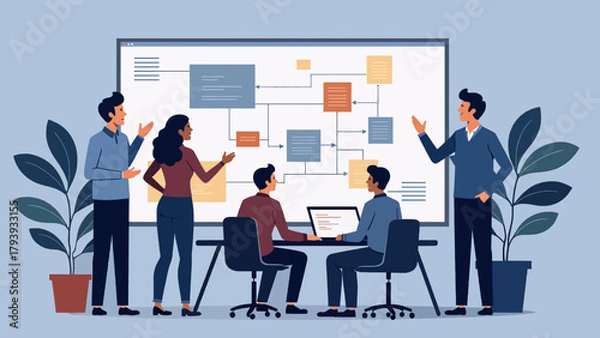 Fototapeta Team of Programmers Collaborating Vector Illustration