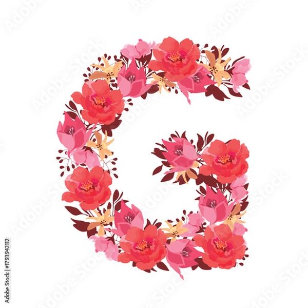 Fototapeta Vector floral letter, capital character G
