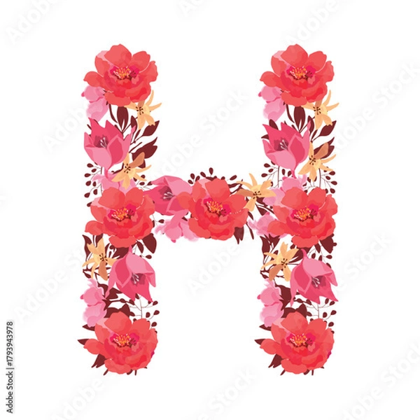 Fototapeta Vector floral letter, capital character H