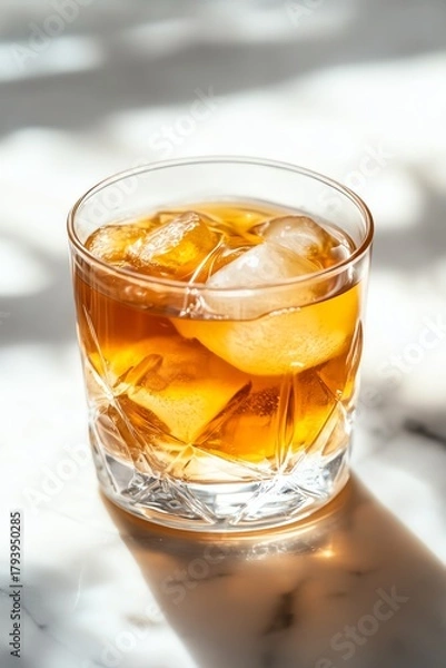 Fototapeta Fermented kombucha tea with floating SCOBY in clear glass on a bright background, showcasing probiotic culture in creative beverage concept Ai generative