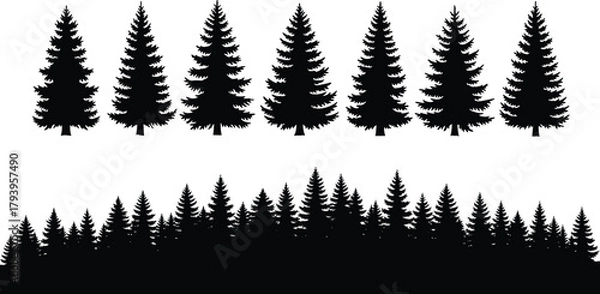 Fototapeta Silhouette of Evergreen Trees A Collection of Artistic Illustrations for Design & Decorative Use