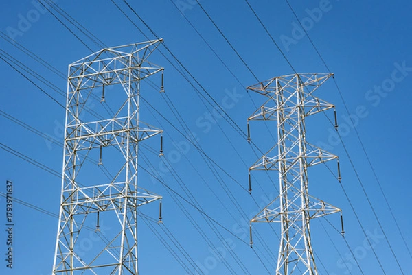 Fototapeta Overhead power line. Kenneth Hahn State Recreation Area, Baldwin Hills Mountains of Los Angeles California