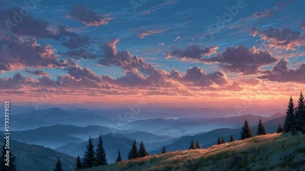 Fototapeta sunset in the mountains