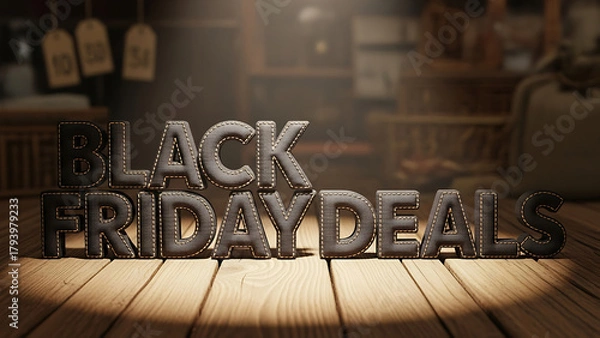 Fototapeta 3D Black Friday Deals Text on Wooden Surface with Spotlight