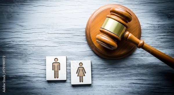 Obraz Divorce concept with gavel and wooden figures on a rustic wooden table