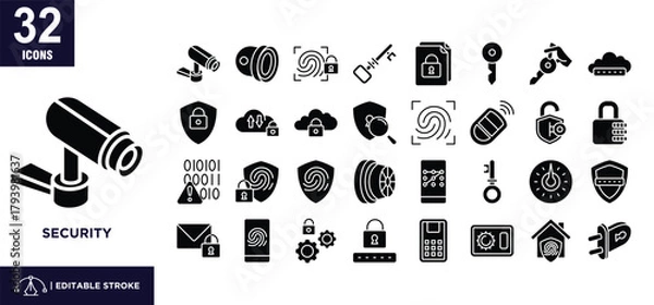 Fototapeta Security glyph icon set
