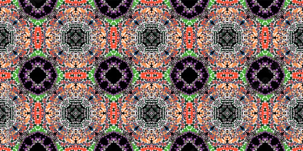 Fototapeta  Contemporary Ethnic or Tribal Pattern with Bright Dots. wallpaper interior. 

Purple, Orange, and Green Tiling Design. 

Abstract Swirl and Dot Mandala Repeating Art. Decorative Ornate
