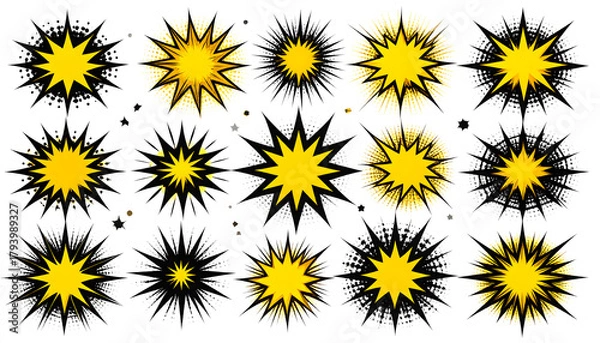 Obraz Starburst Vector Collection Explosive Designs with Dynamic Yellow and Black Star Shapes for Various Uses
