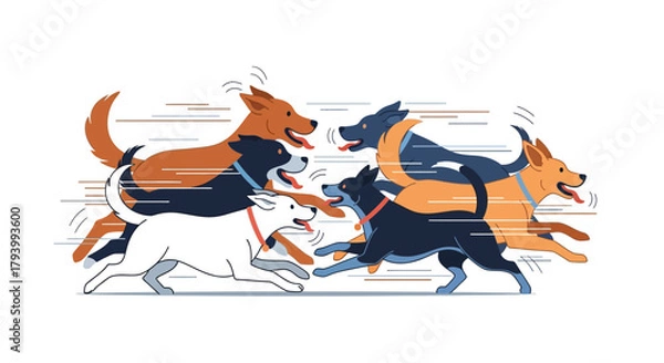Obraz Energetic illustration depicting a group of playful dogs running and interacting with each other.