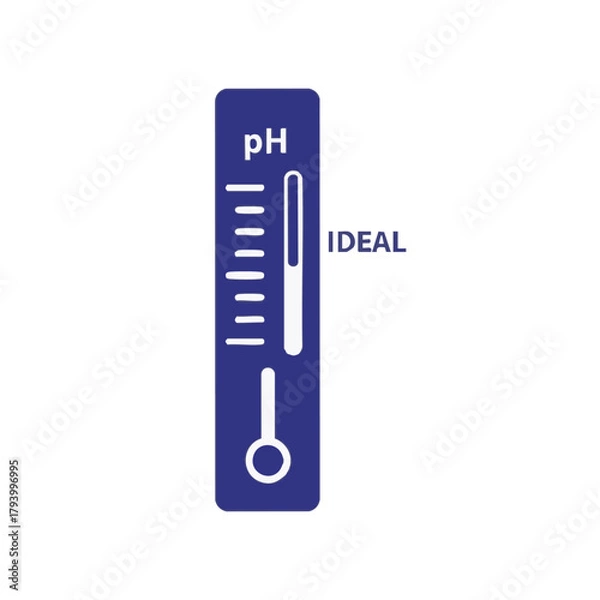 Obraz This simple, blue icon depicts a pH meter showing an ideal level, suitable for illustrating concepts related to chemistry, water quality, or health and wellness.
