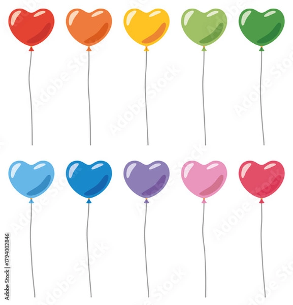 Obraz 様々な形のハート形の風船アイコンのベクターイラストのセット