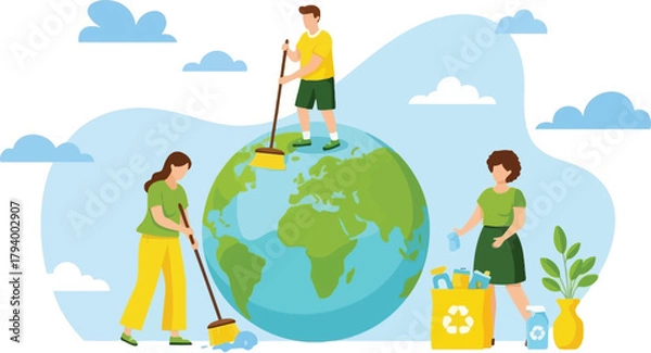 Obraz Passionate people actively cleaning the Earth, promoting global eco responsibility and sustainable future with recycling efforts