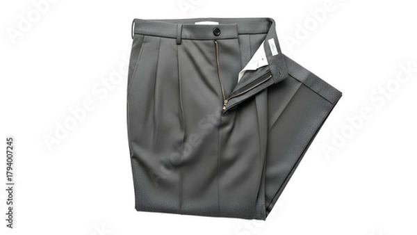 Obraz Tailored gray formal trousers are displayed open with a black background