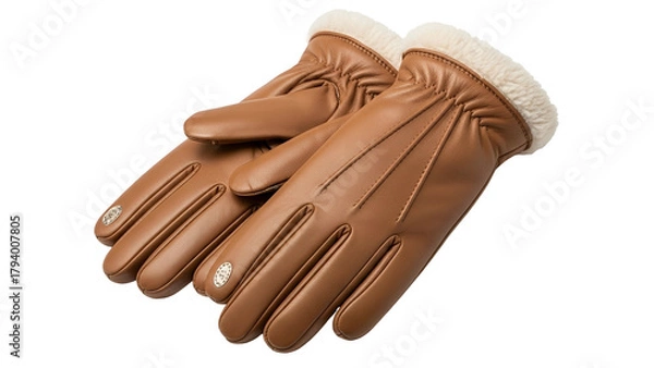 Fototapeta Warm leather gloves lined with plush fleece rest against a solid dark background