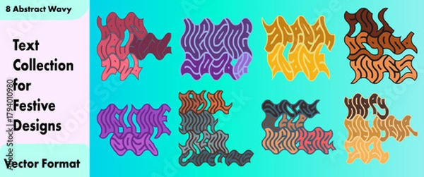 Fototapeta Abstract Wavy Festive Text Collection. Modern Happy New Year 2026 Vector Designs for Holiday Celebrations.