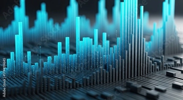 Fototapeta Abstract futuristic digital city skyline with glowing blue neon skyscrapers isolated on transparent background