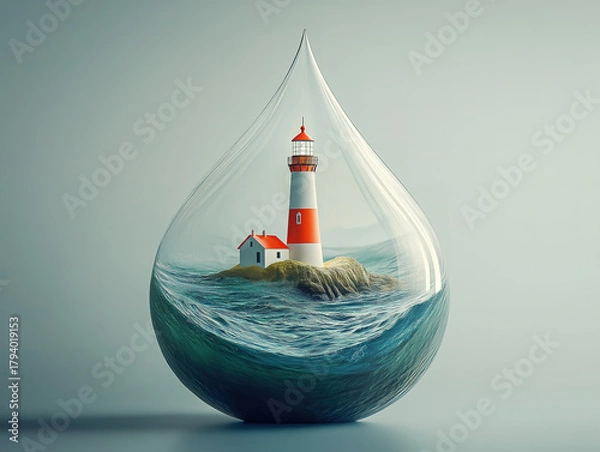 Fototapeta A Beacon of Light Inside a Floating Water Droplet, Symbolizing Safety