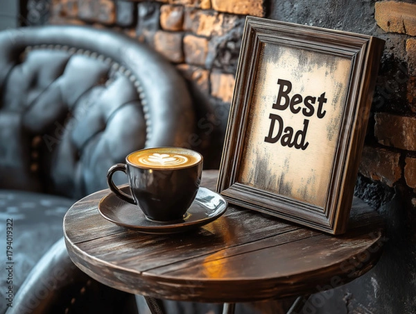 Obraz Elegant Framed "Best Dad" Wooden Typography on a Distressed Table