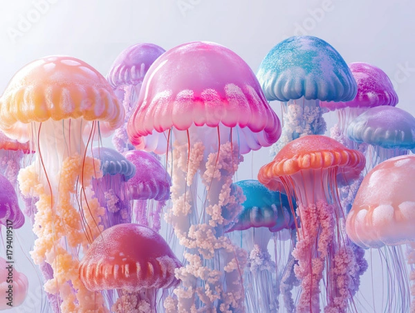 Obraz Jellyfish Group Creating a Circular Planet Shape in the Ocean