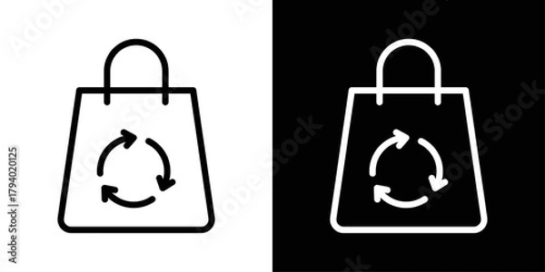 Fototapeta Reusable bag icon in black and white stroke on background. Ideal for eco shopping, sustainability concepts, zero-waste themes, and grocery packaging.